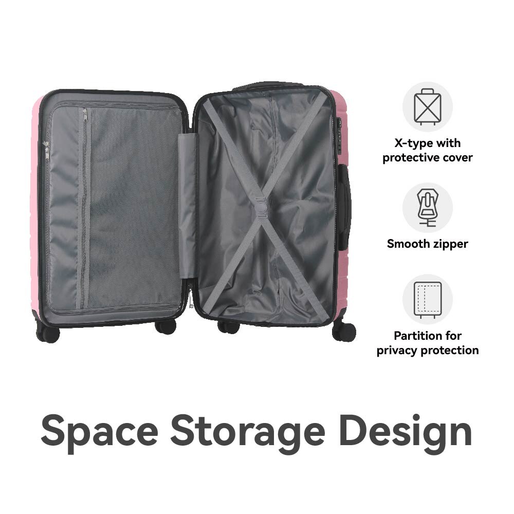 Luggage Sets ABS Hardshell 3pcs Luggage, Lightweight Durable Suitcase Sets Spinner Wheels Suitcase With TSA Lock 20''24''28'' Available(Pink)_voghion.com